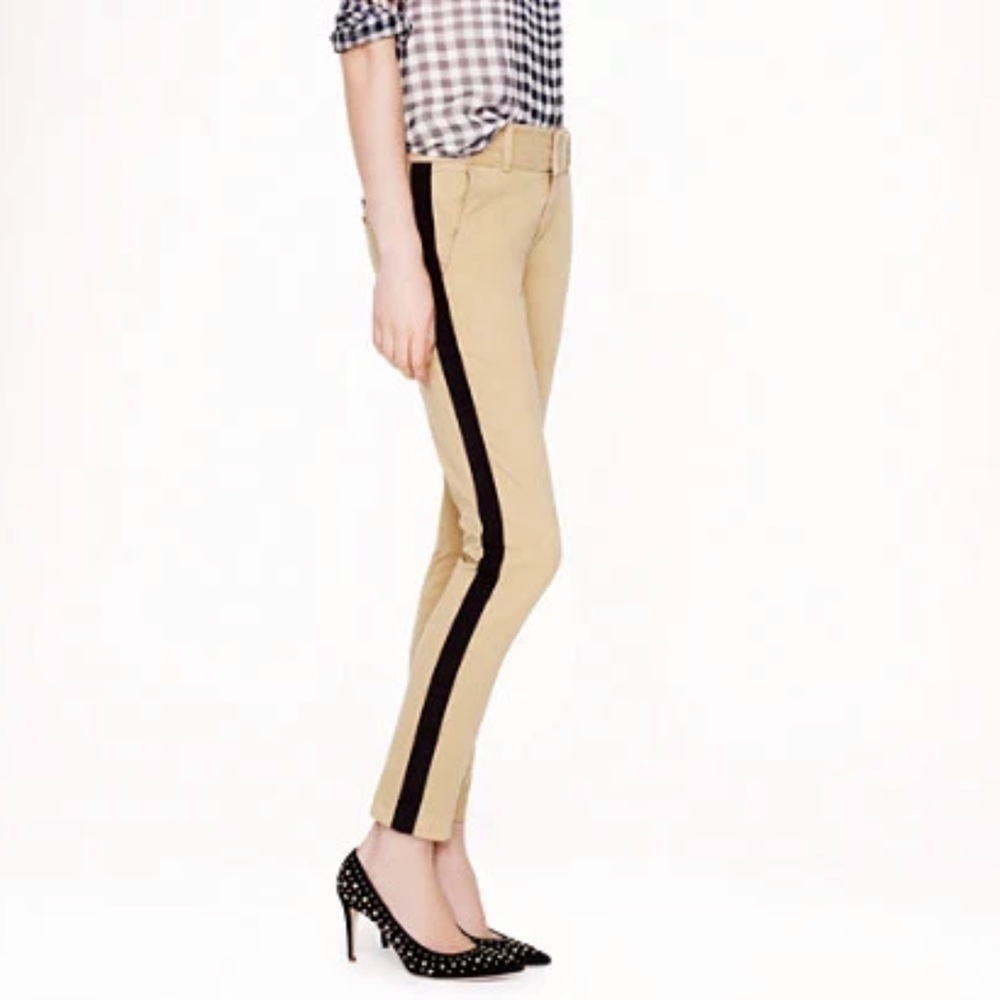 J. Crew Tan Ankle Pants with Black Side Stripe